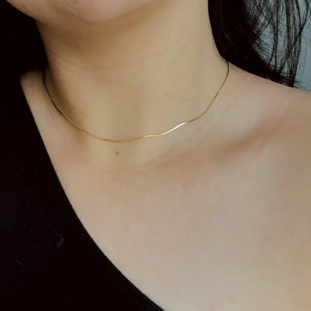 Little Sky Stone Thin Snake 14K Gold Necklace
